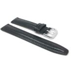 Side view of Black Classic Womens Leather Band, Semi-Glossy, Standard or Extra Long with Silver Tone Buckle