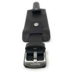 Front view of Black Mens Leather Band Wrist Cuff, Rectangular Bund Strap - 20mm, Black with Silver Tone Buckle