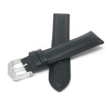 Front view of Black Leather Watch Strap, Padded, Mat Finish - 12mm, Black with Stainless Steel Buckle