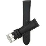 Top view of Black Mens Leather Watch Band, Stitching, Padded, Standard & Extra Long (XL) with Stainless Steel Buckle
