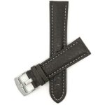 Top view of Brown Mens Leather Band, Buffalo Pattern, White Stitch, Padded, Standard & Extra Long (XL) with Stainless Steel Buckle