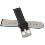 Back view of Blue Mens Thick Leather Racing Band with Side Color, Padded with Stainless Steel Buckle