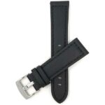 Top view of Black Thick Mens Leather Watch Strap, Racer Style with Stainless Steel Buckle