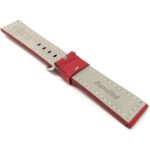 Back view of Red Thick Mens Leather Watch Strap, Racer, White Stitch with Stainless Steel Buckle