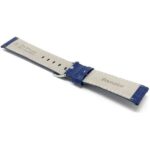 Back view of Blue Mens Leather Strap, Alligator Pattern, White Stitch with Stainless Steel Buckle