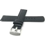 Back view of Black Mens Leather Carbon Fiber Pattern Watch Band with Stainless Steel Buckle