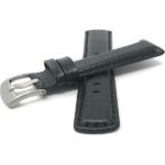 Front view of Black Mens Leather Carbon Fiber Pattern Watch Band with Stainless Steel Buckle