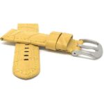 Front view of Yellow Wide Mens Leather Watch Band, Alligator Pattern, 12 Colors with Stainless Steel Buckle