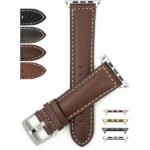 Bandini Mens Padded Leather Strap, White Stitch for Apple Watch Series 6/5/4/3/2/1, Standard & Extra Long (XL)
