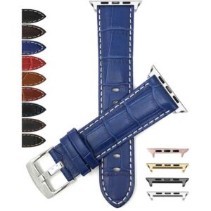 Bandini Alligator Style Leather Strap, White Stitch for Apple Watch Series 6/5/4/3/2/1