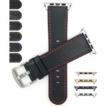 Bandini Flat Mens Leather Racer Band, Slim, Round Tip, for Apple Watch Series 6/5/4/3/2/1