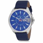 Daniel Klein Mens Watch - Leather Strap - 45mm Analog - Quartz - Textured Dial - Silver Tone/Blue - DK12172-3