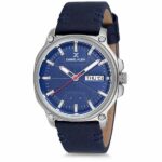 Daniel Klein Mens Watch - Leather Strap - 45mm Analog - Quartz - Textured - Grey/Blue - DK12214-4