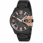 Daniel Klein Mens Watch - 45mm Analog - Quartz - Textured, Large Numbers, Rose Gold Tone Accented - Black - DK12231-3