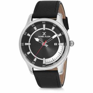 Daniel Klein Mens Watch - Leather Strap - 43mm Analog - Quartz - Silver Tone/Black - DK12232-3