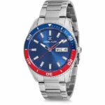 Daniel Klein Mens Watch - 44mm Analog - Quartz - Checker Texture, Blue & Red Two-Tone Bezel - Silver Tone - DK12237-5