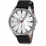Daniel Klein Mens Watch - Leather Strap - 46mm Analog - Multifunction - Quartz - Dual Time - Grey/Black - DK12238-1