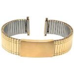 Face view of Gold Tone Mens Adjustable Expansion Watch Band, Stretch Strap