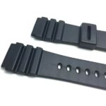 Side view of Black Black Rubber Watch Band for Casio Marine Gear AMW320 or Seiko Diver with Stainless Steel Buckle