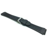 Angle view of Black Black Ribbed Rubber Sports Watch Band with Stainless Steel Buckle