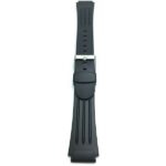Top view of Black Black Ribbed Rubber Sports Watch Band with Stainless Steel Buckle