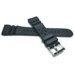 Back view of Black 22mm Black Rubber Sports Watch Strap, Citizen & Seiko Diver Watches with Stainless Steel Buckle