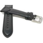 Front view of Black Leather Replacement Watch Band for Swiss Army, Wenger & Victorianox Watches with Silver Tone Buckle