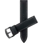 Top view of White Mens 22mm Silicone Rally Watch Strap, Perforated Racing Band with Black Stainless Steel Buckle
