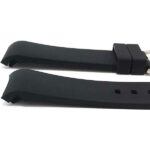 Side view of Black Curved End Soft Silicone Rubber Watch Band, Oyster Strap with Stainless Steel Buckle